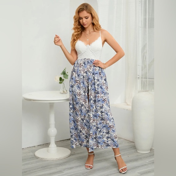 Floral Spaghetti Strap Spliced Lace Jumpsuit - Picture 5 of 5